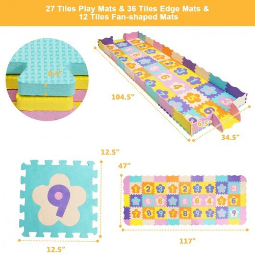 75 Pieces Baby Foam Interlocking Play Mat with Fence with Detachable Numbers - Color: Color