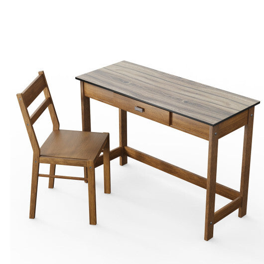 Kids Desk and Chair Set with Drawer-Walnut - Color: Walnut