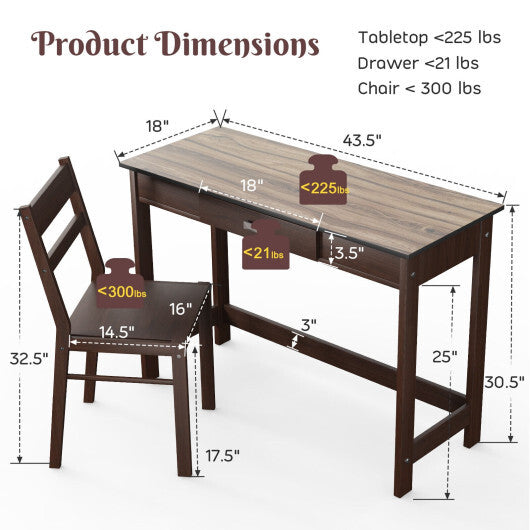 Kids Desk and Chair Set with Drawer-Walnut - Minihomy