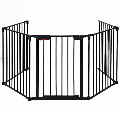 115 Inch Length 5 Panel Adjustable Wide Fireplace Fence-Black - Color: Black