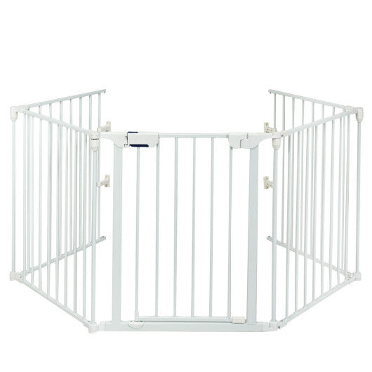 115 Inch Length 5 Panel Adjustable Wide Fireplace Fence-White - Color: White