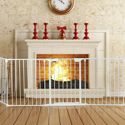115 Inch Length 5 Panel Adjustable Wide Fireplace Fence-White - Color: White