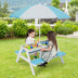 3-in-1 Kids Outdoor Picnic Water Sand Table with Umbrella Play Boxes-Blue - Color: Blue - Minihomy