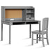 Kids Desk and Chair Set Study Writing Desk with Hutch and Bookshelves-Gray - Color: Gray - Minihomy