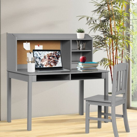 Kids Desk and Chair Set Study Writing Desk with Hutch and Bookshelves-Gray - Color: Gray - Minihomy