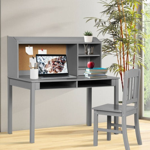 Kids Desk and Chair Set Study Writing Desk with Hutch and Bookshelves-Gray - Color: Gray
