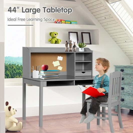 Kids Desk and Chair Set Study Writing Desk with Hutch and Bookshelves-Gray - Color: Gray - Minihomy