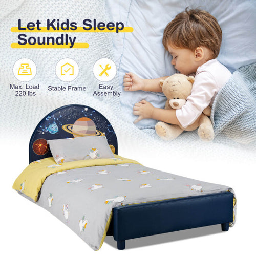 Children Twin Size Upholstered  Platform Single Bed