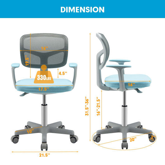 Adjustable Desk Chair with Auto Brake Casters for Kids-Blue - Color: Blue - Minihomy