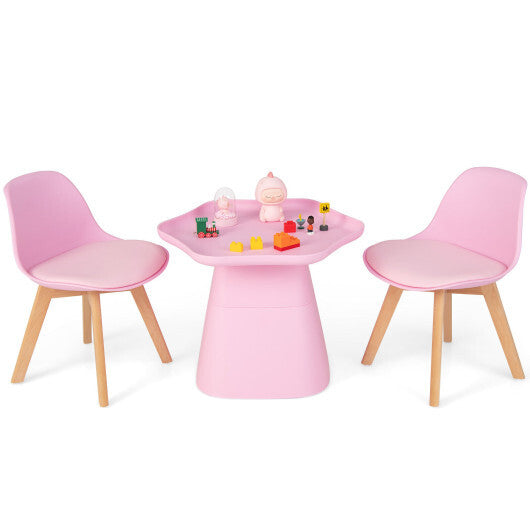 Wooden Kids Activity Table and Chairs Set with Padded Seat-Pink