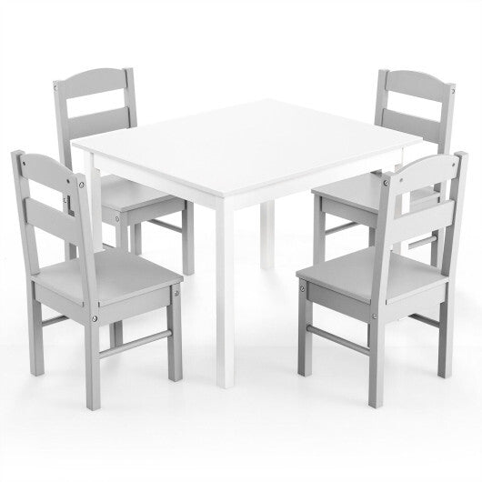 Kids 5 Pieces Table and Chair Set Wooden Children Activity Playroom Furniture Gift-White - Color: White