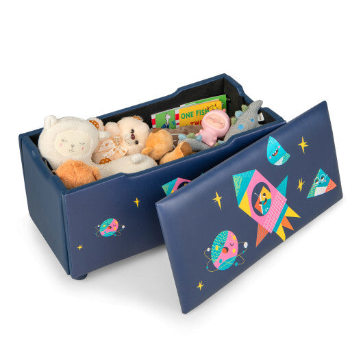 Kids Wooden Upholstered Toy Storage Box with Removable Lid-White