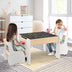 4-in-1 Wooden Activity Kids Table and Chairs with Storage and Detachable Blackboard-White - Minihomy