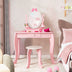 Kid Vanity Table Stool Set with Oval Rotatable Mirror-Pink - Minihomy