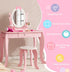 Kid Vanity Table Stool Set with Oval Rotatable Mirror-Pink - Minihomy