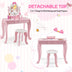 Kid Vanity Table Stool Set with Oval Rotatable Mirror-Pink - Minihomy