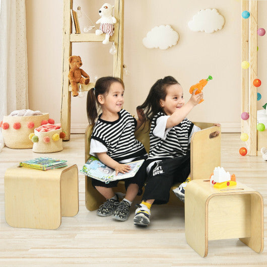 3 Pieces Kids Wooden Table and Chair Set  - Color: Natural - Minihomy