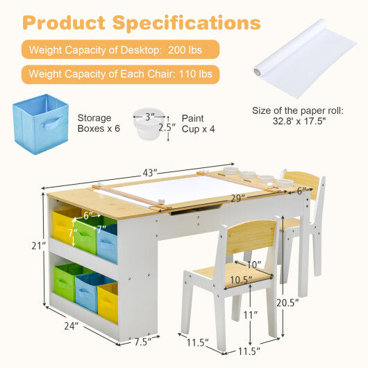 Children Art Activity Table and Drawing Table-Natural - Color: Natural - Minihomy