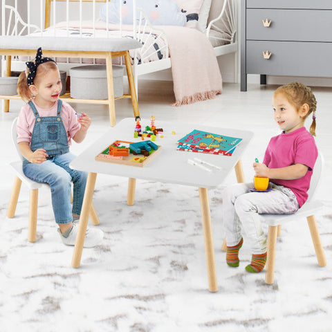 3 Pieces Kids Table and Chairs Set for Arts Crafts Snack Time-White