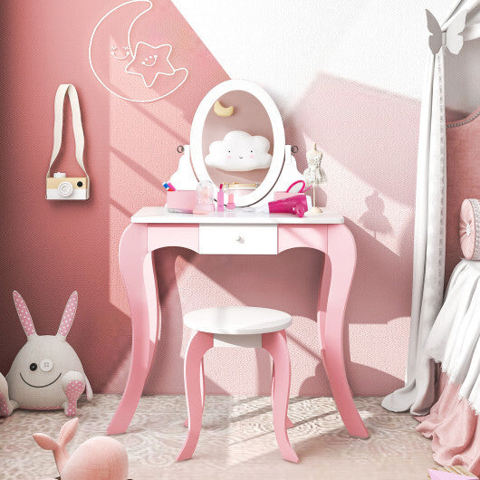 Pretend Kids Vanity Set with 360? Rotatable Mirror and Play Accessories