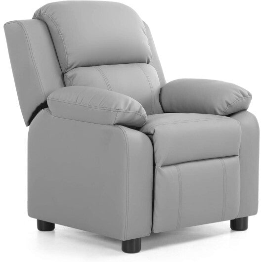 Kids Deluxe Headrest  Recliner Sofa Chair with Storage Arms-Gray - Color: Gray