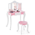 Kid's Wooden Vanity Table and Stool Set  with 3-Panel Acrylic Mirror-White - Minihomy