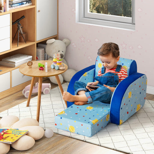 3 in 1 Convertible Flip Open Kids Sofa for Nap Play Sleep - Color: Blue - Minihomy