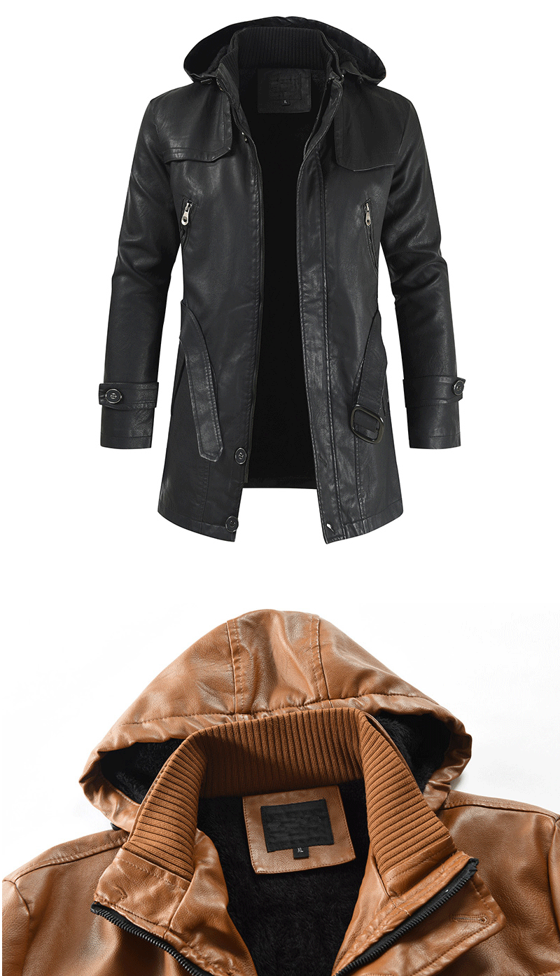 High-Quality Men's Casual PU Hooded Slim Leather Jacket for Young Men - Minihomy