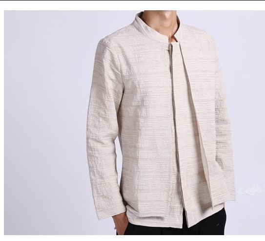 Linen long-sleeved shirt men's Chinese style men's cotton and linen shirt - Minihomy