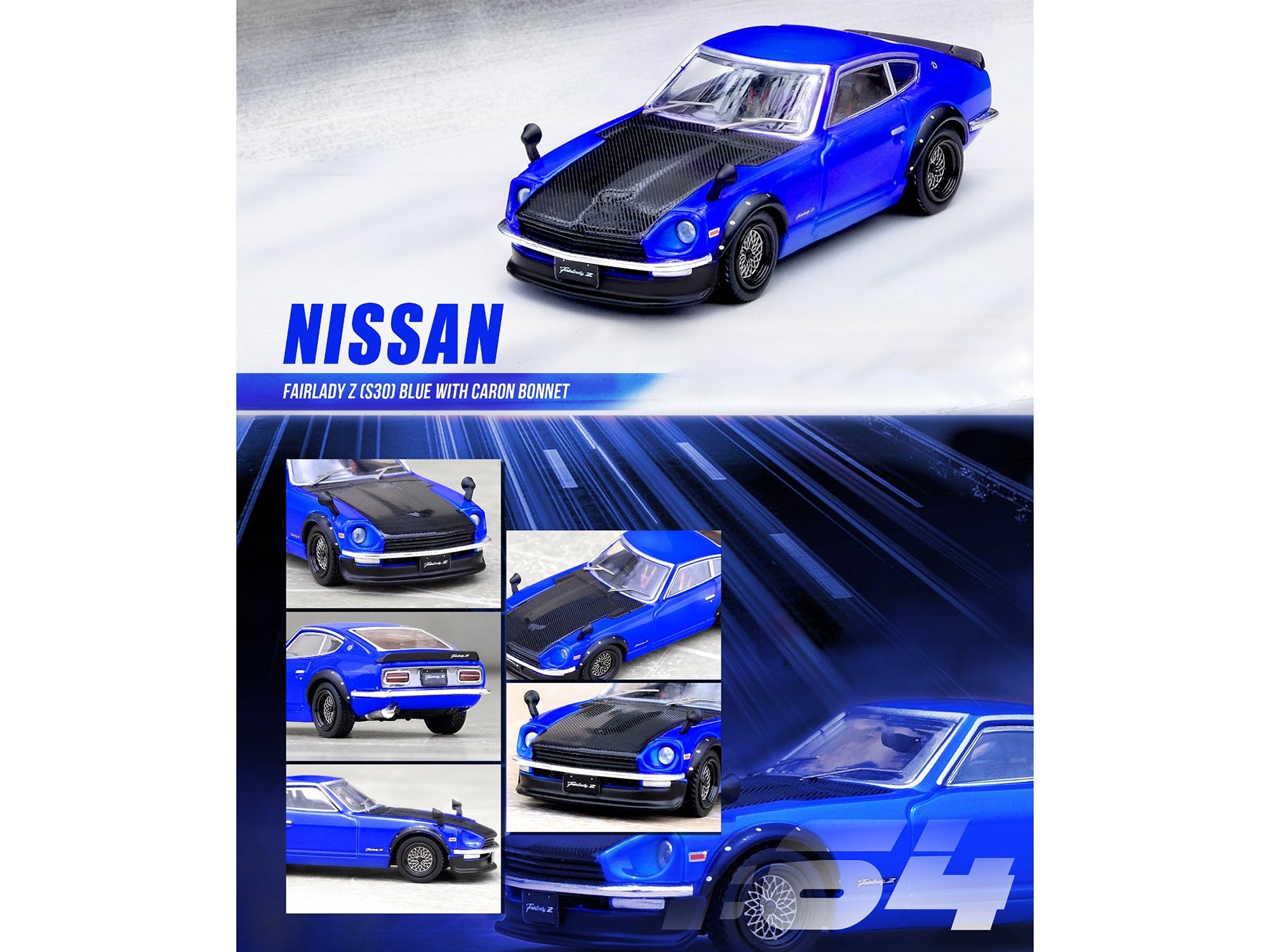 Nissan Fairlady Z (S30) RHD (Right Hand Drive) Blue Metallic with Carbon Hood 1/64 Diecast Model Car by Inno Models - Minihomy