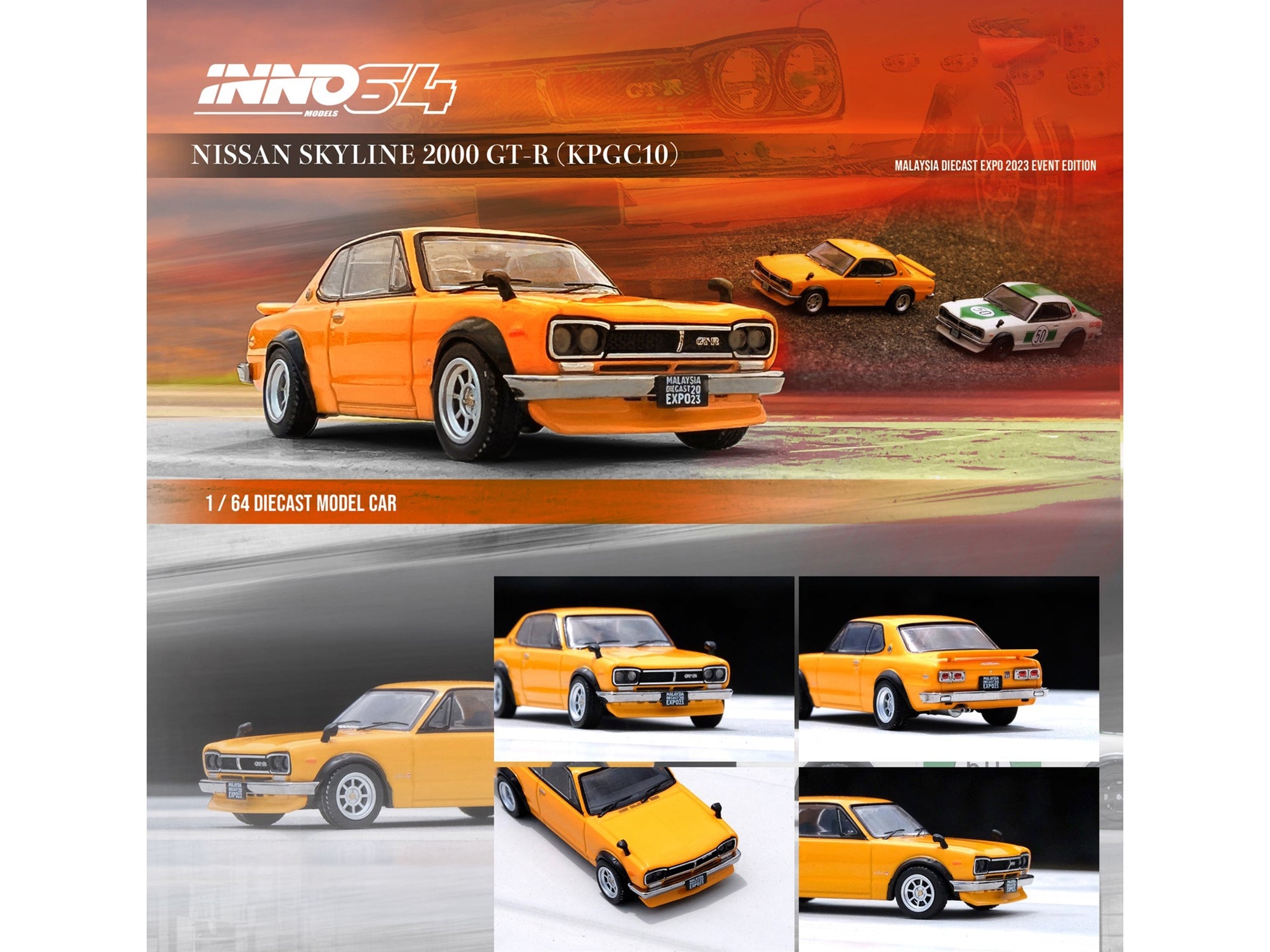 Nissan Skyline 2000 GT-R (KPGC10) RHD (Right Hand Drive) Orange "Malaysia Diecast Expo Event Edition" (2023) 1/64 Diecast Model Car by Inno Models - Minihomy