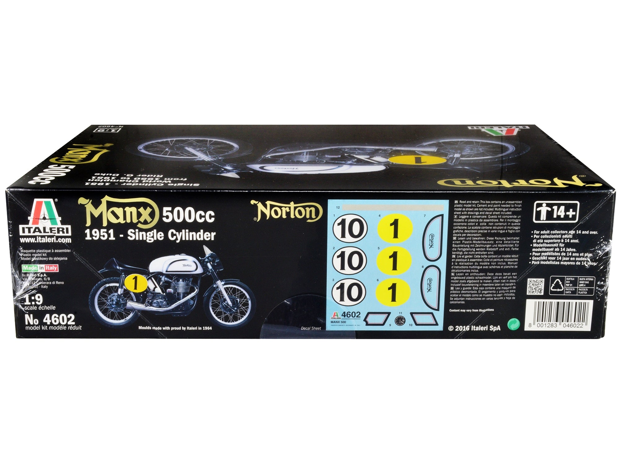 Skill 5 Model Kit Norton Manx 500cc Motorcycle #1 "World Champion 1950 to 1951" 1/9 Scale Model by Italeri