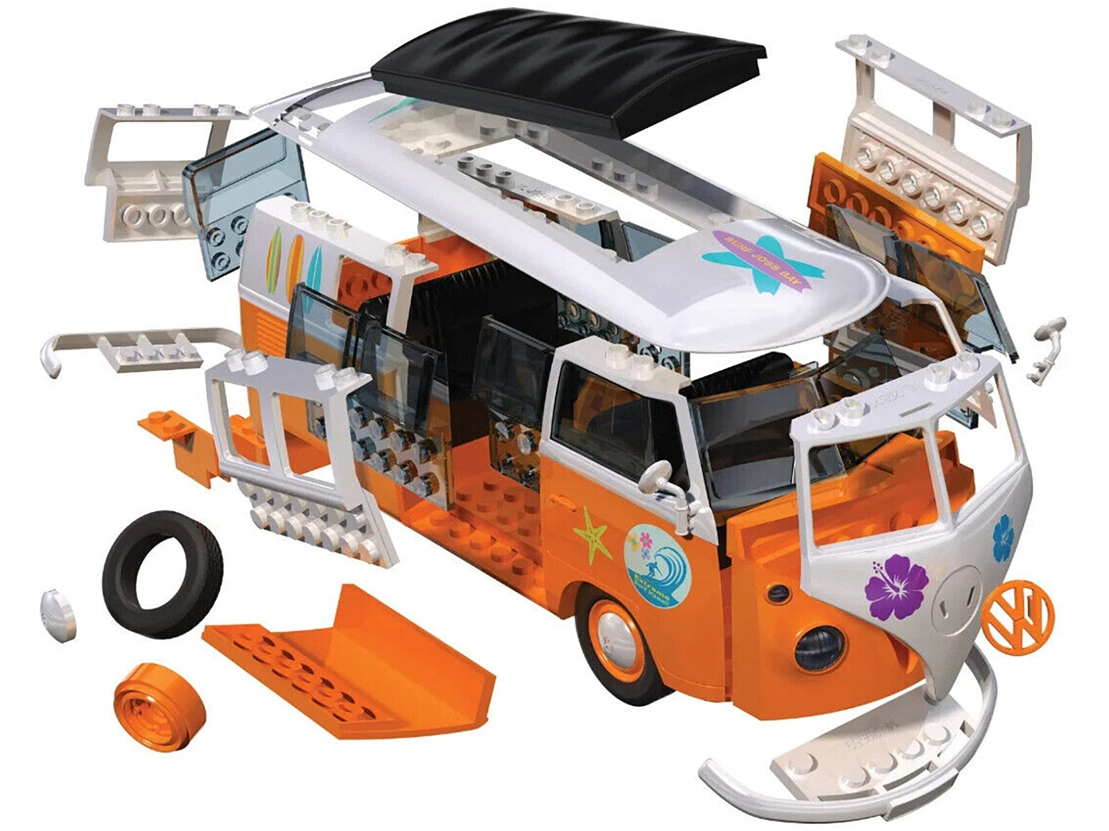 Skill 1 Model Kit Volkswagen Camper Van Surfin Snap Together Model by Airfix Quickbuild