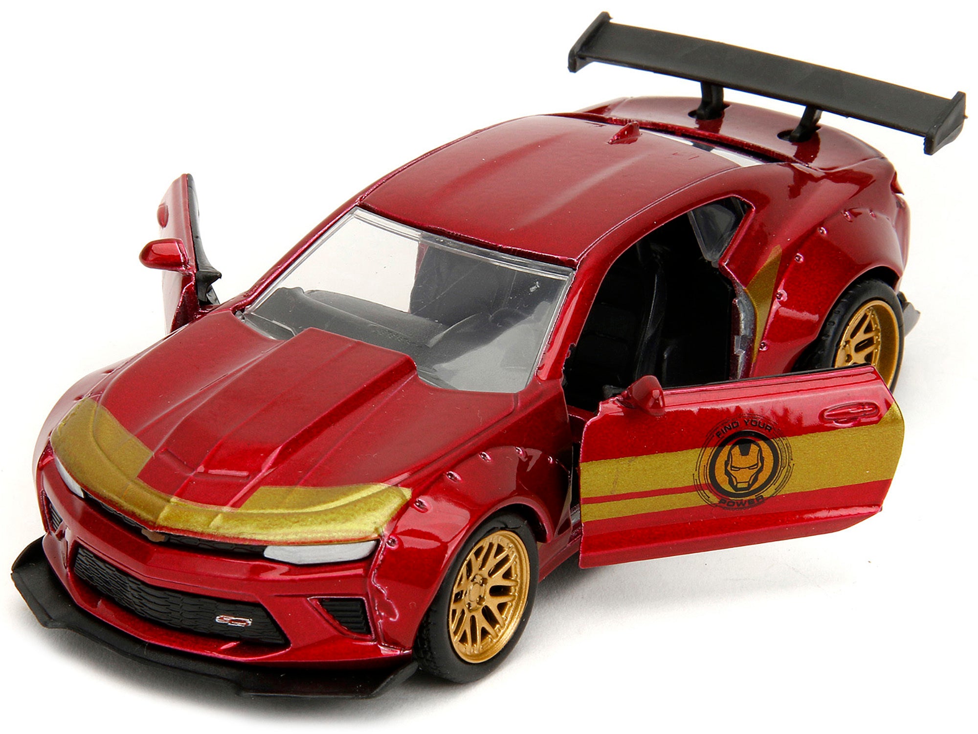 2016 Chevrolet Camaro Red Metallic and Gold and Iron Man Diecast Figure "The Avengers" "Hollywood Rides" Series 1/32 Diecast Model Car by Jada - Minihomy