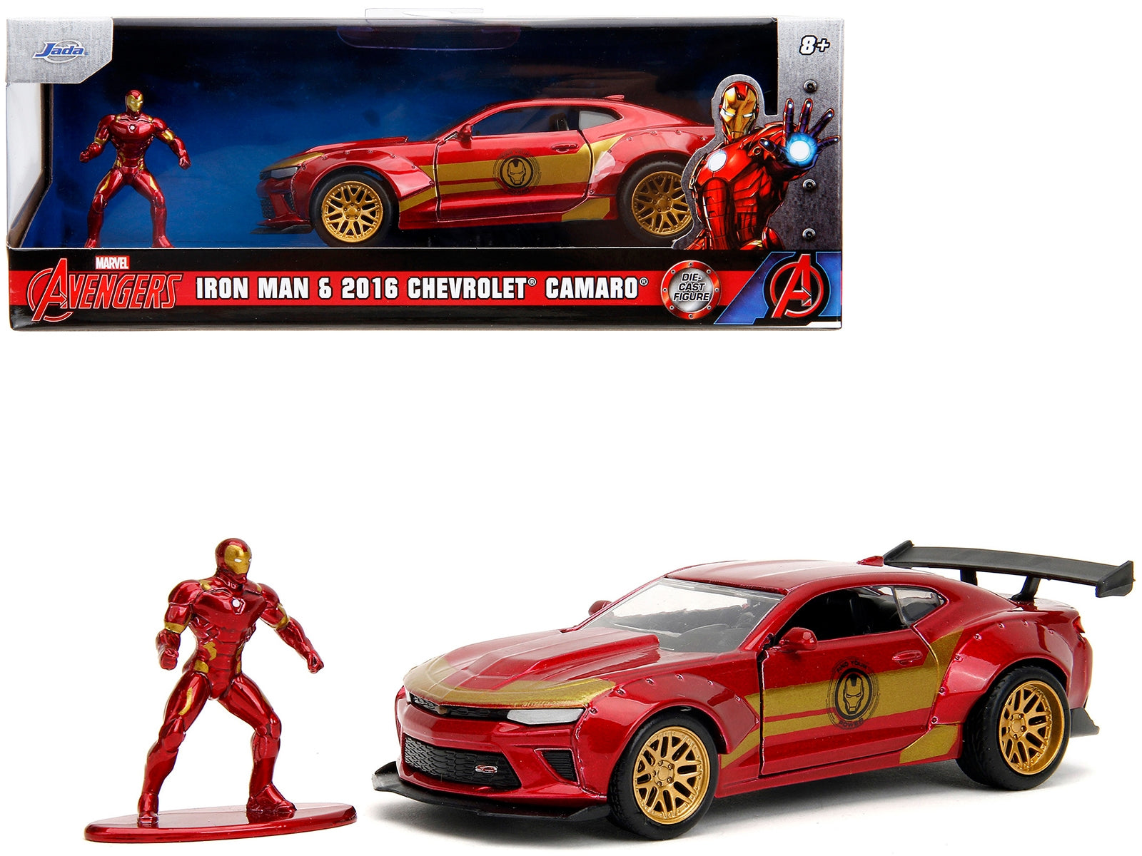 2016 Chevrolet Camaro Red Metallic and Gold and Iron Man Diecast Figure "The Avengers" "Hollywood Rides" Series 1/32 Diecast Model Car by Jada - Minihomy