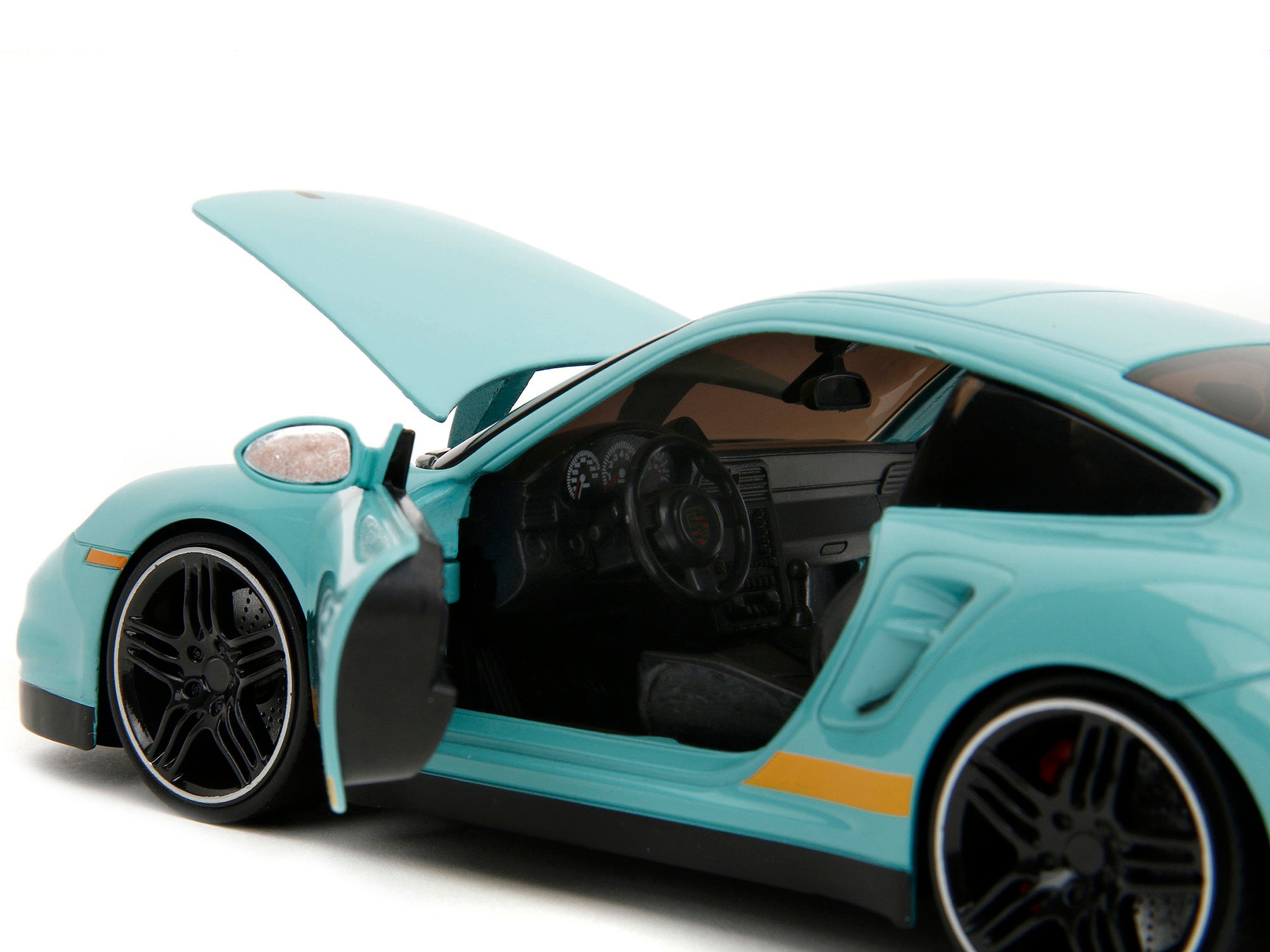 Porsche 911 Turbo (997) Light Blue with Yellow Stripes "Pink Slips" Series 1/24 Diecast Model Car by Jada - Minihomy