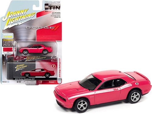 2010 Dodge Challenger R/T Furious Fuchsia Pink with White Stripes and Collector Tin