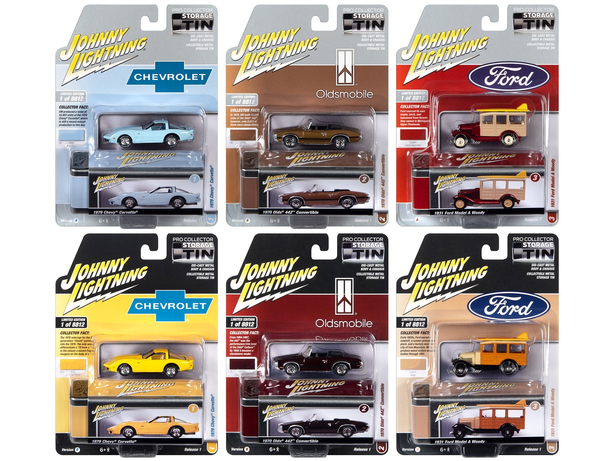 Johnny Lightning Collector's Tin 2023 Set of 6 Cars Release 1 Limited Edition 1/64 Diecast Model Cars by Johnny Lightning - Minihomy