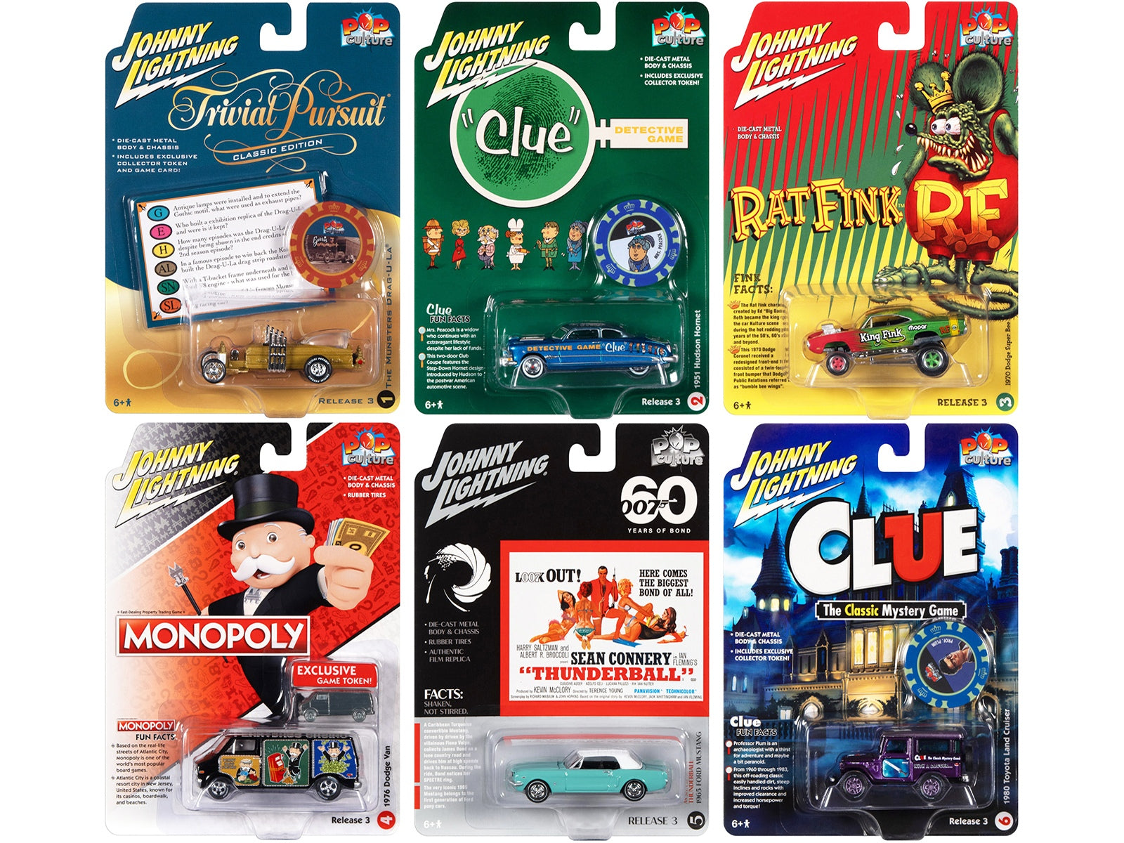 Pop Culture 2022 Set of 6 Cars Release 3 1/64 Diecast Model Cars by Johnny Lightning - Minihomy