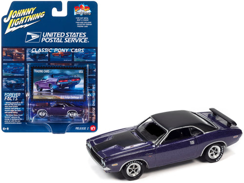 Johnny Lightning 1/64 Diecast: 1970 Dodge Challenger R/T Plum Crazy Purple, Black Top/Hood 