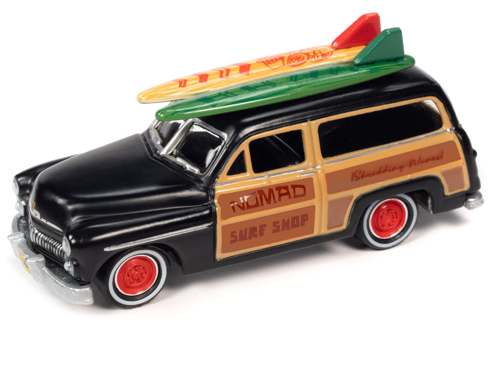 1950 Mercury Woody Wagon Matt Black w/ Wood Panels "Nomad Surf Shop" & 1959 Cadillac Ambulance - Minihomy