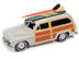 1950 Mercury Woody Wagon Dakota Gray with Wood Panels & Surfboards on Roof & 1959 Cadillac Ambulance Dull Red - Minihomy