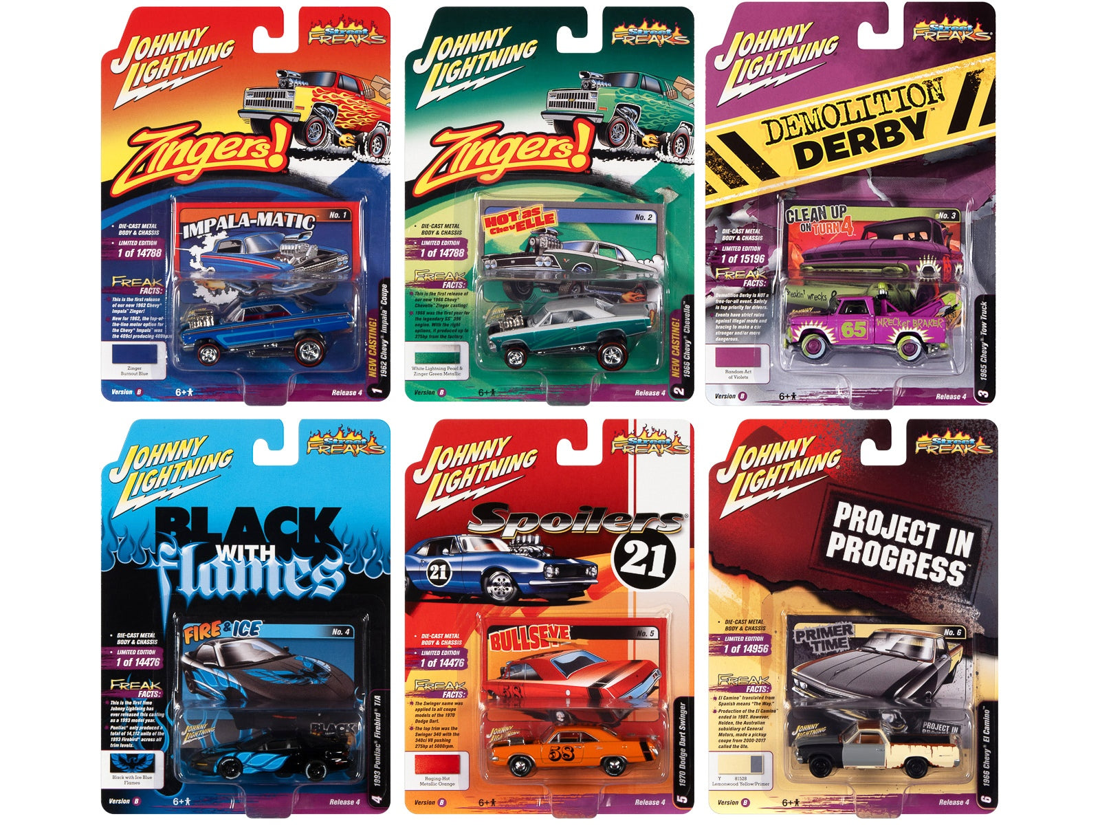 "Street Freaks" 2021 Set B of 6 Cars Release 4 1/64 Diecast Model Cars by Johnny Lightning