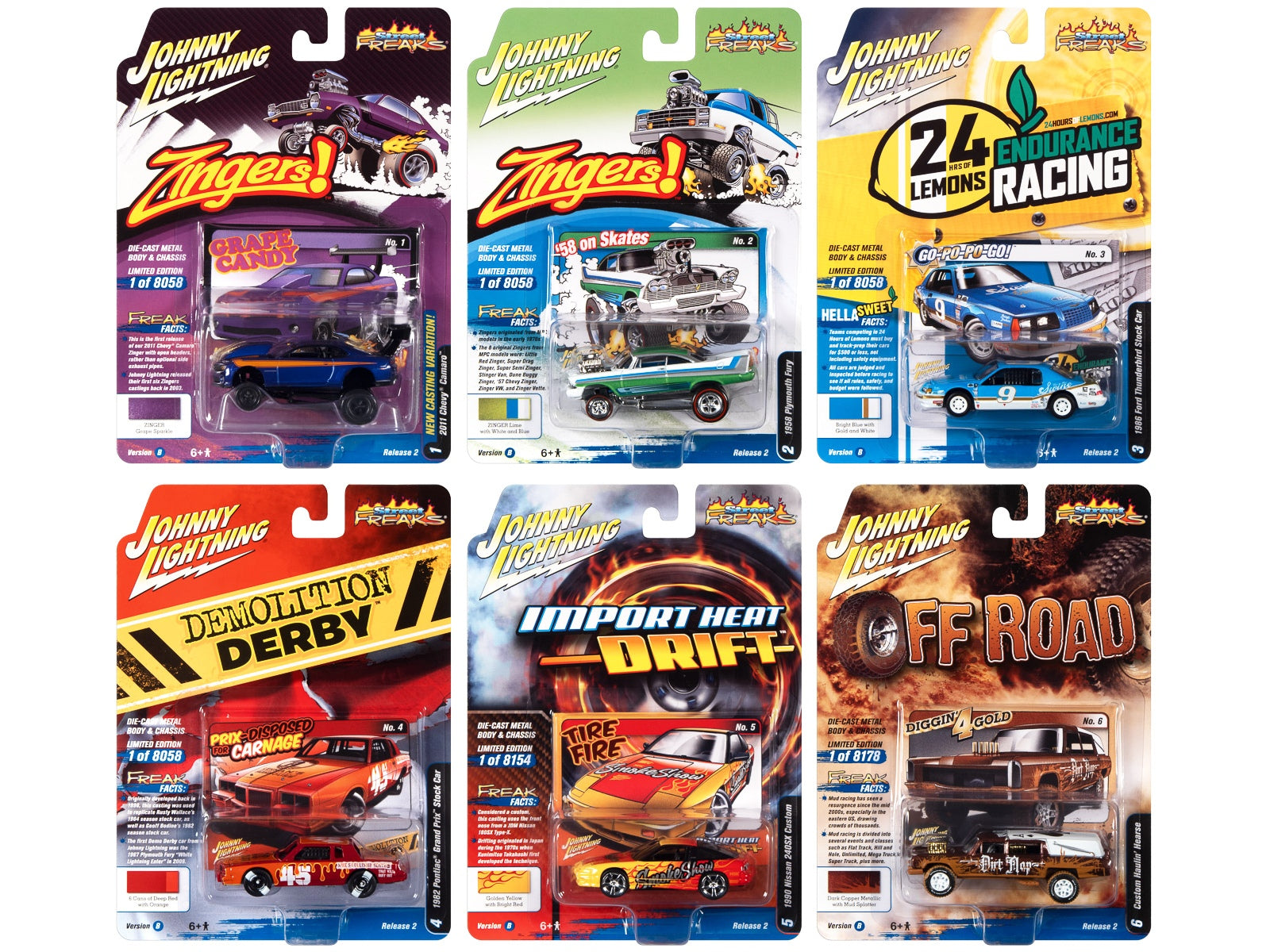 "Street Freaks" 2022 Set B of 6 Cars Release 2 1/64 Diecast Model Cars by Johnny Lightning