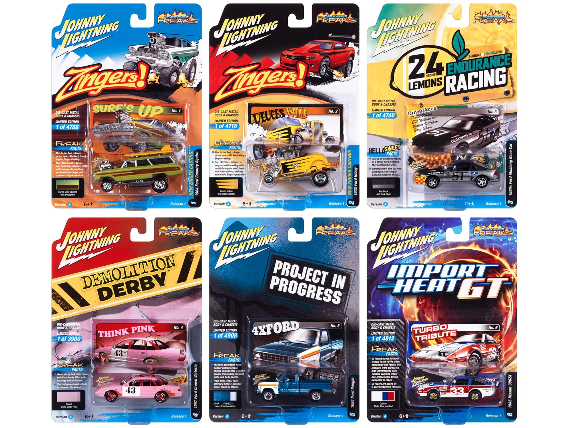 "Street Freaks" 2023 Set A of 6 Cars Release 1 1/64 Diecast Model Cars by Johnny Lightning