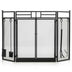 3-Panel Folding Wrought Iron Fireplace Screen with Doors and 4 Pieces Tools Set-Black - Color: Black - Minihomy