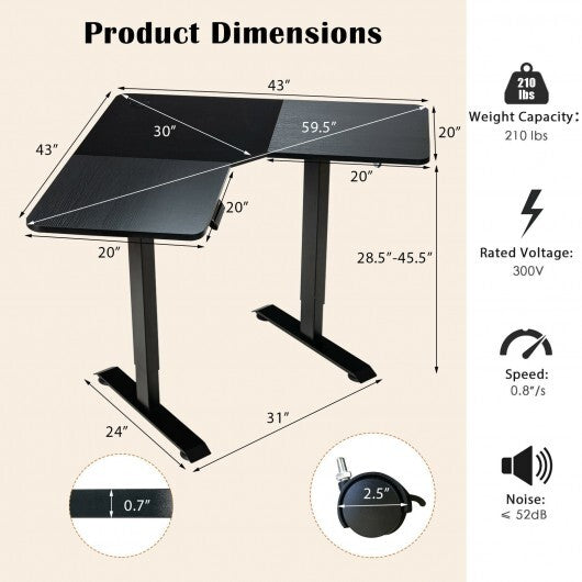 L-shaped Electric Standing Desk with 4 Memory Positions and LCD Display-Black - Color: Black - Minihomy