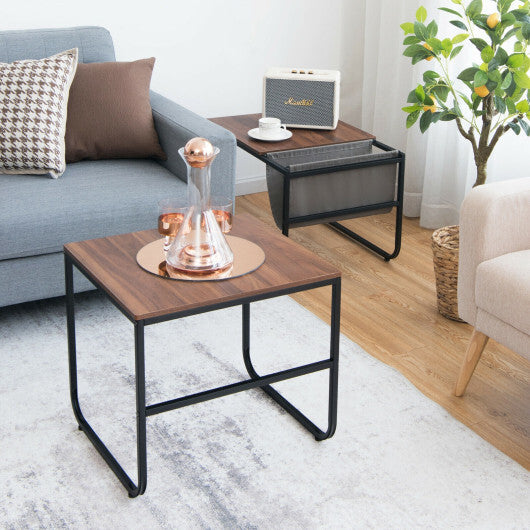 Set of 2 Nesting Coffee Tables with Side Pocket for Living Room Bedroom-Rustic Brown - Color: Rustic Brown