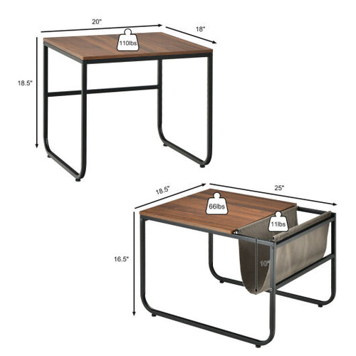 Set of 2 Nesting Coffee Tables with Side Pocket for Living Room Bedroom-Rustic Brown - Color: Rustic Brown
