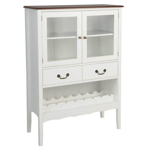 Sideboard Buffet Cabinet with 2 Tempered Glass Doors-White